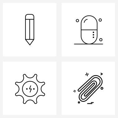 UI 4 Temel Satır Simgesi Kalem, ekoloji, dosya, doktor, Enerji Vektörü İllüstrasyonu