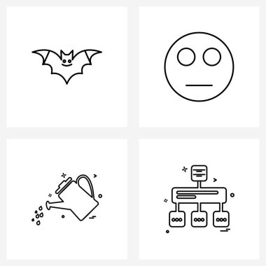 4 Vektör Satır Simgelerinin Piksel Mükemmel Kümesi, örneğin yarasa, türbin, duyusal, normal, ağ vektörü illüstrasyonu