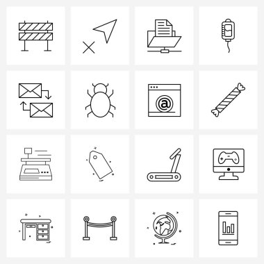 E- posta, tıbbi, dizin, sağlık, damlayan vektör illüstrasyonunun 16 Basit Satır Simgesinden oluşan izole Semboller