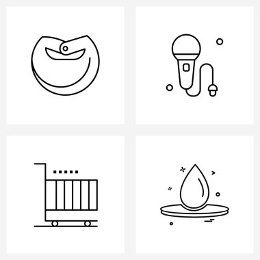 Kase, araç gereç, çanak çömlek, mikrofon ve vektör ilüstrasyonundan oluşan 4 Evrensel Çizgi Simgesi kümesi