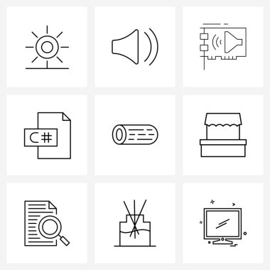 Günlük, program, donanım, dosya, keskin vektör illüstrasyonu gibi 9 Satır Simgelerinden oluşan basit bir set