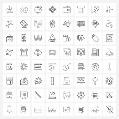 Modern Vector Line Illustration of 64 Basit Satır Simgeleri Cüzdan, ödeme, dünya, teknoloji, program Vektör Illustration