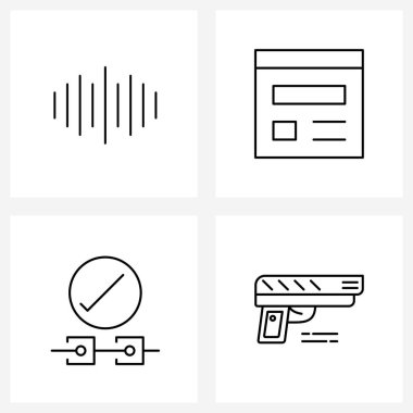 4 Basit Satır Müzik Simgesi kümesi, Tamam, ses, web, Yazılım Vektörü İllüstrasyonu