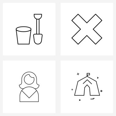 Mobil UI Çizgisi Simgesi 4 Modern Pictogram kova, iş kadını, maça, iptal, akıllı vektör illüstrasyonu