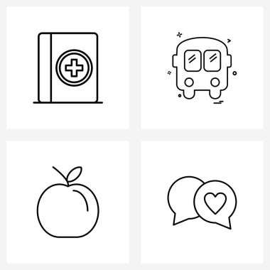 Tıbbi, meyve, doktor, ulaşım, sohbet vektörü illüstrasyonunun 4 Evrensel Satır Simgesi