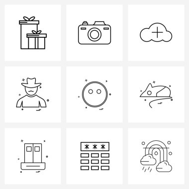 Web ve Mobil duygu, köy, bulut, insan, Avatar Vektör İllüstrasyonu için 9 Evrensel Satır Simgesi