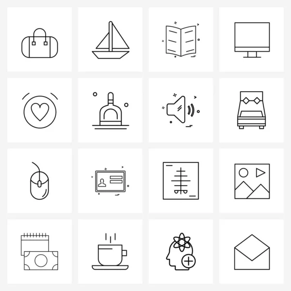 Set Simple Line Icons Web Print Heart Clock Map Alarm — Stock Vector