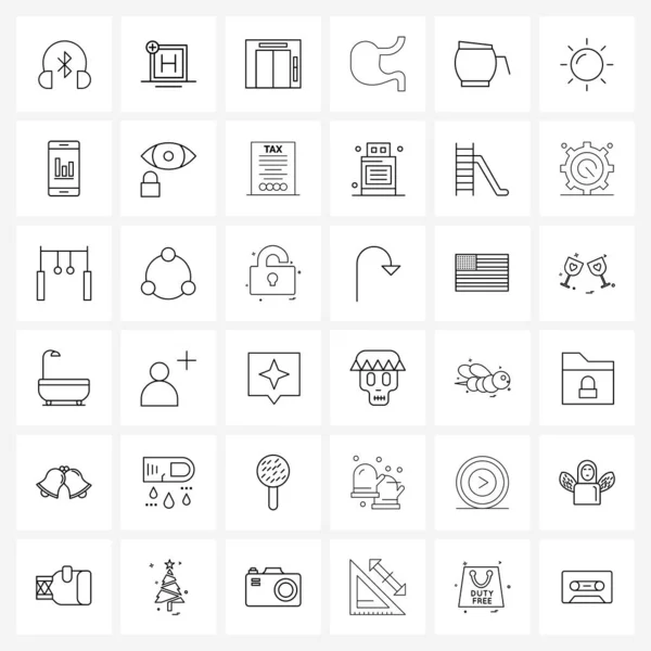 Пакет Универсальных Линейных Иконок Веб Приложений Органа Лифта Человеческого Желудка — стоковый вектор