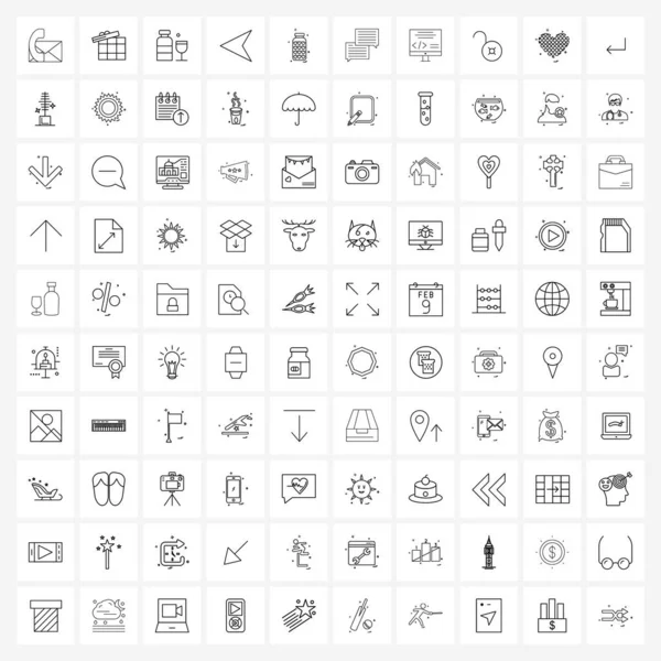 100 Universal Line Icona Pixel Simboli Perfetti Cuore Amore Acqua — Vettoriale Stock