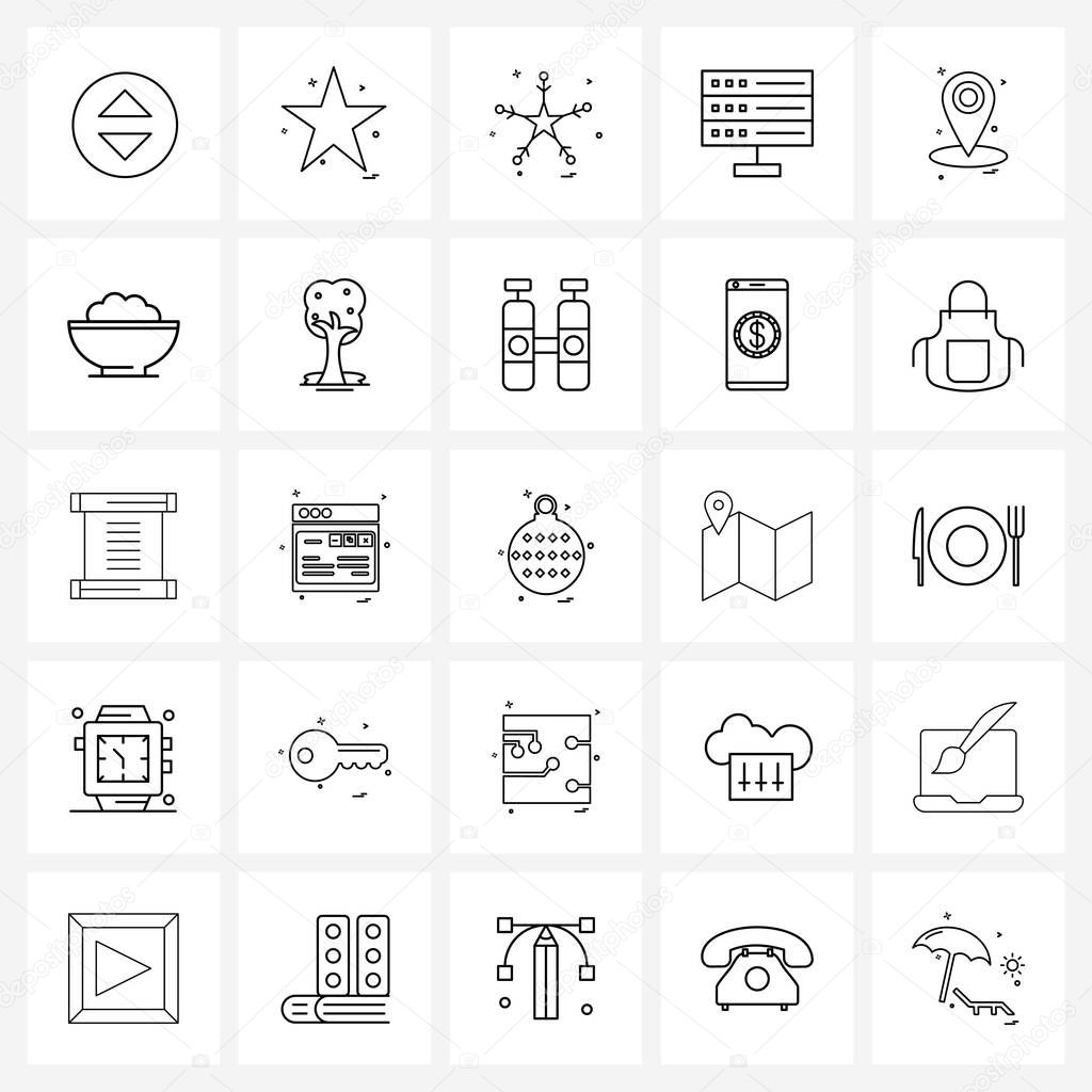 Set of 25 Modern Line Icons of location, navigation, snowflakes, office, file Vector Illustration
