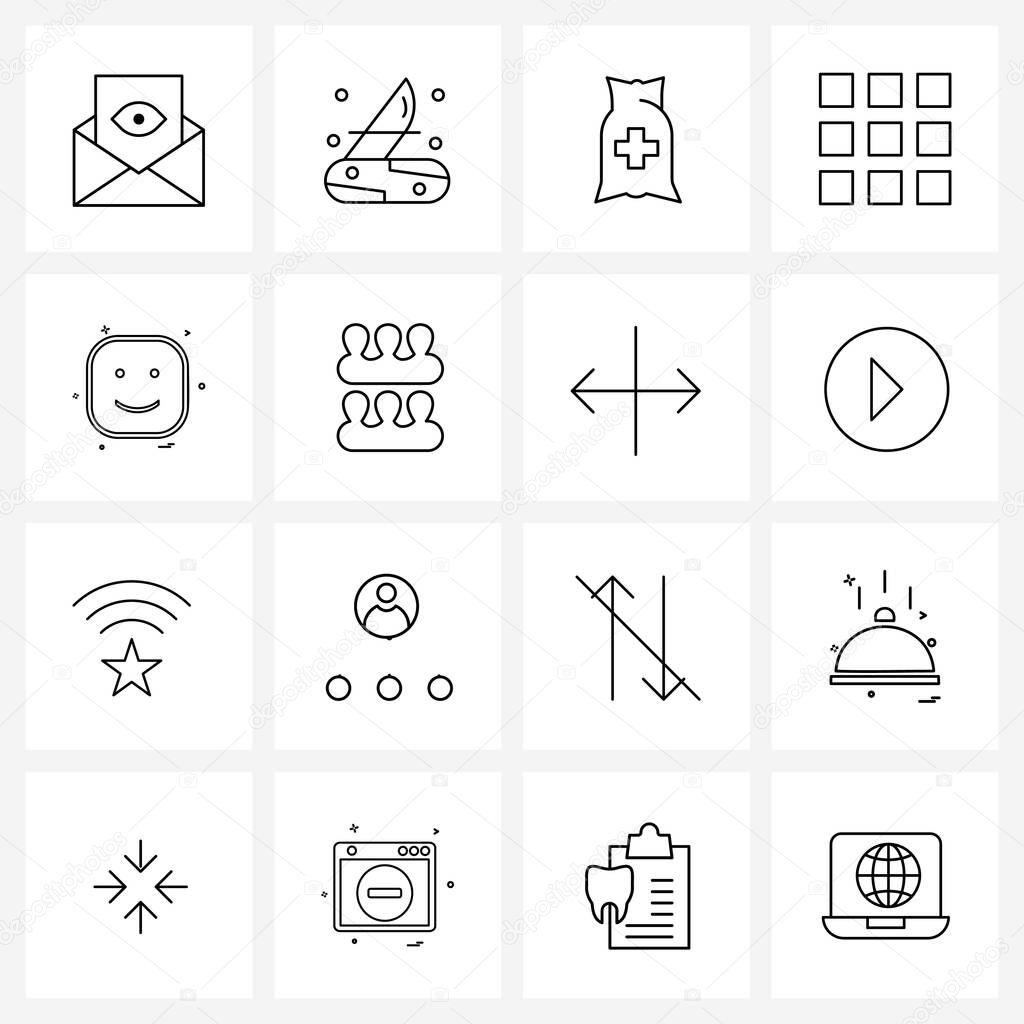 Modern Vector Line Illustration of 16 Simple Line Icons of emotions, emoji, charity, user interface, menu Vector Illustration