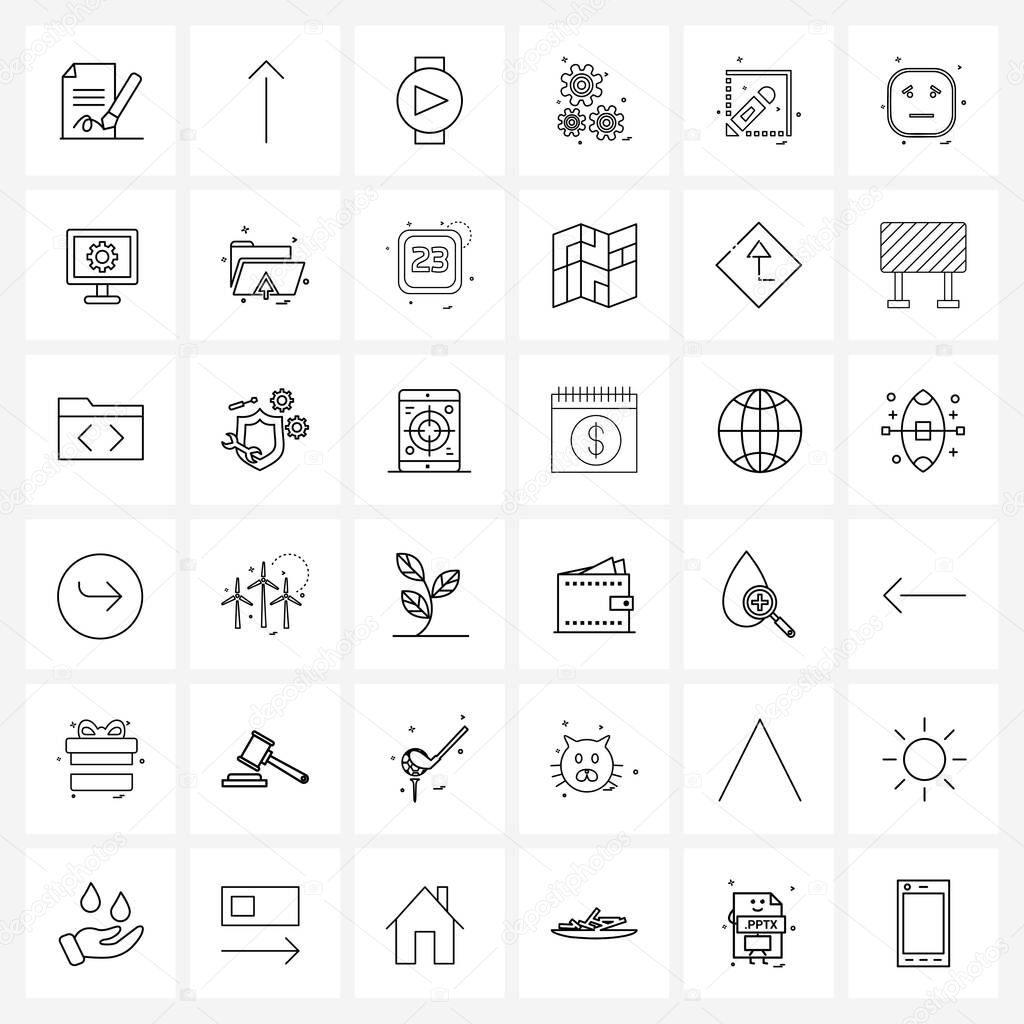 Set of 36 Line Icon Signs and Symbols of pen, pencil, watch, setting, engine Vector Illustration