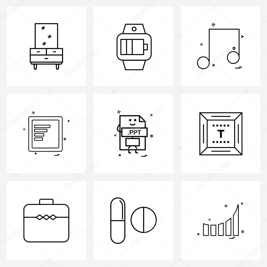 Set of 9 Universal Line Icons of files, text, power, file, notation Vector Illustration
