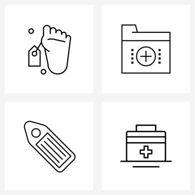 Beden, arayüz, ölüm, iletişim, etiket illüstrasyonunun 4 Modern Simgesi Satır Simgesi