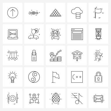 25. satır Pictograph Izgara tabanlı bayraklar, bayrak, üçgen, ağ, bulut vektörü illüstrasyonundan oluşan modern biçim kümesi