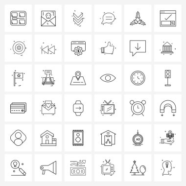 Süslemeler, kirazlar, oklar, sms, sohbet vektörü illüstrasyonu üzerine modern sembollerin 36 Arayüz Satırı Simgesi