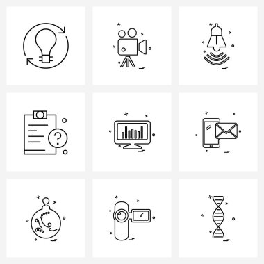 Mobil UI Satır Simgesi 9 Modern Pictogram grafik, servis, ring, çağrı, sayfa Vektör İllüstrasyonu