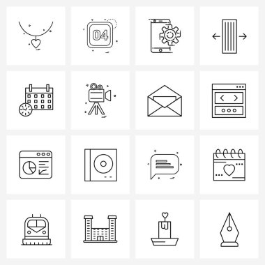 Mobil UI Satır Simgesi 16 Modern Pictogram metin, hizalama, takvim, dişli, akıllı telefon ayarı Vektör Resimlemesi