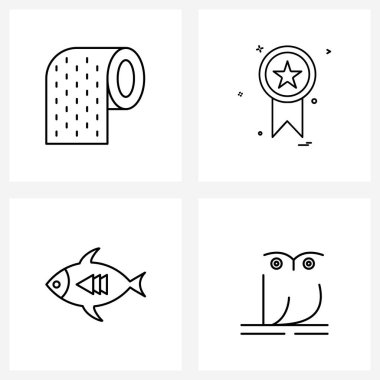 4 Evrensel Satır Simgesi Simgesi Kutu, balık, restoran, rozet, Gölet Vektörü Resimleri