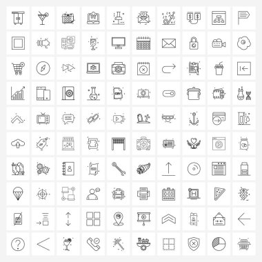Mobil UI Hattı Simgesi 100 Modern Pictogram PC, veri, şarap, bulut, aylar süren Vektör Resimleri