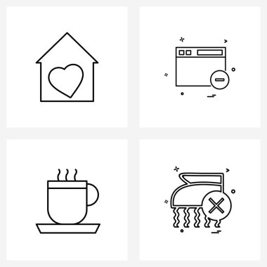 Web Uygulamaları için 4 Evrensel Satır Simgesi paketi evi sever; kahve; ev; web düzeni; vektör illüstrasyonunu içer