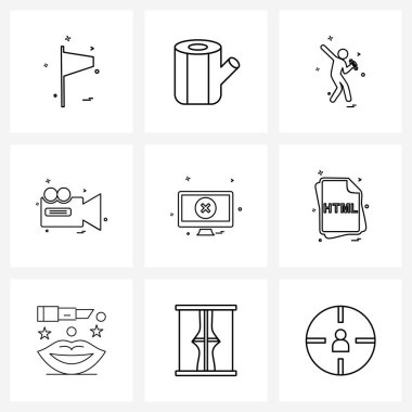 9 Satır Simgesi ve Sinema, Kamera, Ahşap, Kamera, Olimpiyat Vektör İllüstrasyonu Sembolleri