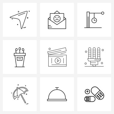 Mobil UI Çizgisi Simgesi 9 Modern Pictogram video, sunum, çıkış, podyum, konferans vektörü illüstrasyonu