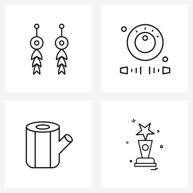 Küpe, dal, bayan, ekipman, ağaç vektörü illüstrasyonu gibi 4 Vektör Satırı Simgelerinden oluşan Piksel Mükemmel Set