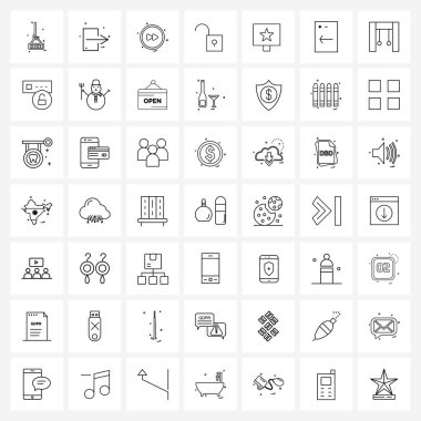 Web ve Yazdırma için 49 Basit Satır Simgesi kümesi yıldız, masaüstü, ileri, bilgisayar, güvenlik vektörü illüstrasyonu gibi