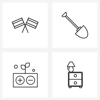 4 Düzenlenebilir Vektör Satırı Simgesi ve bayrak, pil, yarış, araçlar, elektrik vektörü illüstrasyonu