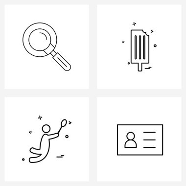 4 basit çizgi simgesi büyüteç, raket, dondurma, yiyecek, Vektör İllüzyonu