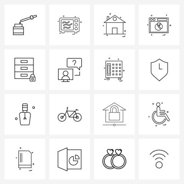 Kilitli, çekmece, ev, pasta grafiği, web sitesi Vektör İllüstrasyonu için 16 Kullanıcı Simgesi ve simge kümesi