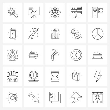 UI 25 Temel Satır Simgesi Kaydetme, yakalama, teçhizat, kamera, ağ vektörü illüstrasyonu