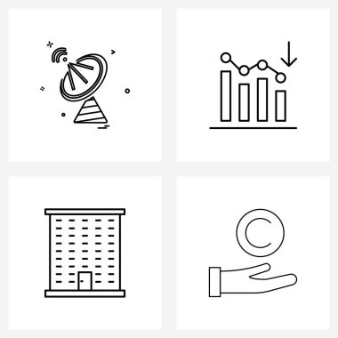 Tabak, bina, sinyal, grafik, apartman vektör ilülasyonu üzerine modern sembollerin 4 Arayüz Satırı Simgesi