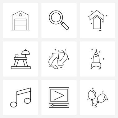 Web Uygulamaları için 9 Evrensel Satır Simgesi Paketi Tazeleme, oklar, yön, tatiller, Kamp Vektörü Resimleri