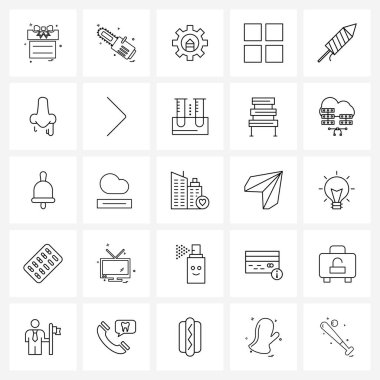 Yılın 25 Düzenlenebilir Vektör Satırı Simgesi ve Modern Sembolleri, parti, sanatsal ayarlar, havai fişek, kullanıcı arayüzü Vektör İlülasyonu