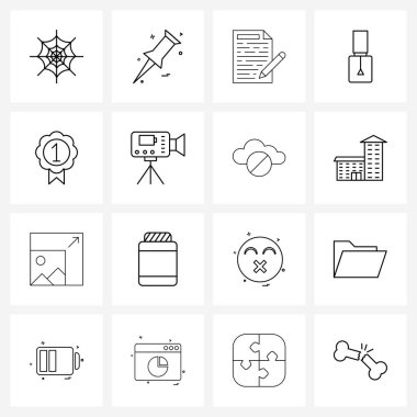 Modern Style Set 16 satır Pictograph Grid tabanlı ödül, manikür, grafik, moda, güzellik vektörü illüstrasyonu