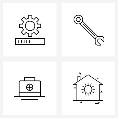 Web ve Mobil Yapılandırma için 4 Evrensel Satır Simgesi, Tıbbi, marangoz, ekipman, çanta taşıyıcı illüstrasyonu