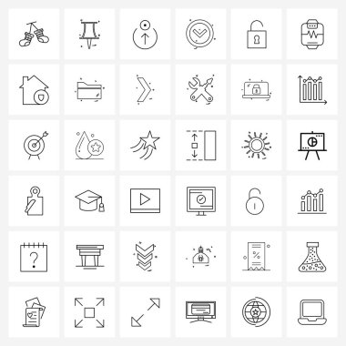 Mobil UI Satır Simgesi 36 Modern Pictogram kilidi aç, kilitle, hedef al, aşağı, işaretleyici vektör resimleme