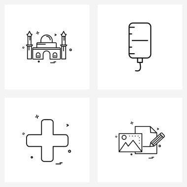 Web ve Yazdırma için 4 Basit Satır Simgesi kümesi, örneğin din, artı, cami, tıbbi, ui Vektör İllüstrasyonu