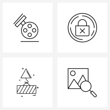 İzole edilmiş Semboller. Balık, vinç, çubuk, güvenlik, görüntü vektörü illüstrasyonunun 4 basit çizgi simgesi.