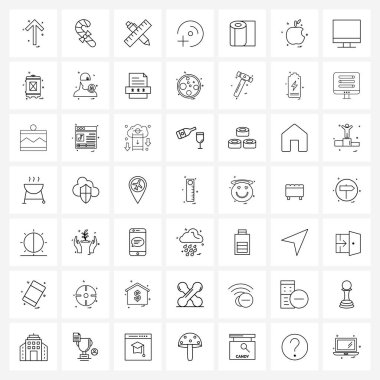 49 Modern Satır Simgesi, temiz, artı, yemek, depolama, cd Vektör İllüstrasyonu