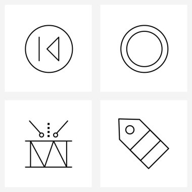 Geçmişin 4 Modern Satır Simgesinin Evrensel Sembolleri, Noel, multimedya, yuvarlak, parti Vektör İllüstrasyonu