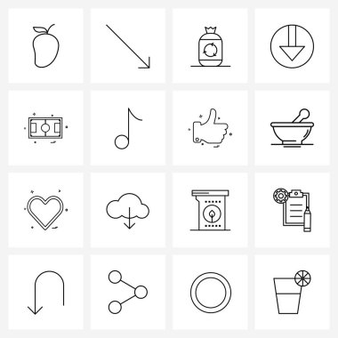 Web ve Mobil müzik, futbol, çöp, spor, spor, spor temsilciliği için 16 Evrensel Satır Simgesi