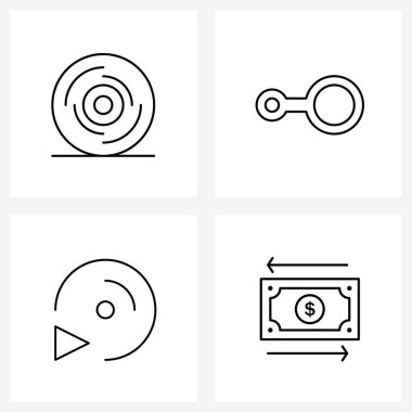 Web ve Mobil CD, disk, endüstri, arayüz, Vector Illustration için 4 Evrensel Satır Simgesi