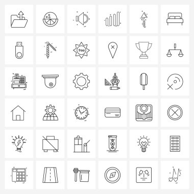 36 Modern Yapı Sembolü Satır Simgesi, Çalışma, Müzik, Kürek, İşaretler Vektör İllüzyonu