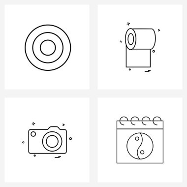 Hedef, resim, temizlik, kamera, kutlama vektörü illüstrasyonunda 4 Arayüz Satırı Modern semboller kümesi