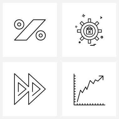 Ekommerce, ileri, dişli, koruma, analiz vektörü ilüstrasyonu gibi 4 Satır Simgelerinden oluşan basit bir set