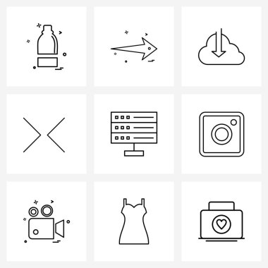 Dokümanların 9 Modern Satır Simgesi, sağ, sol, ok vektörü İllüstrasyonu