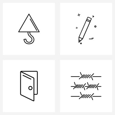 Web Uygulamaları için 4 Evrensel Satır Simgesi Paketi kargo; giriş; kanca; eğitim; ev vektörü illüstrasyonu